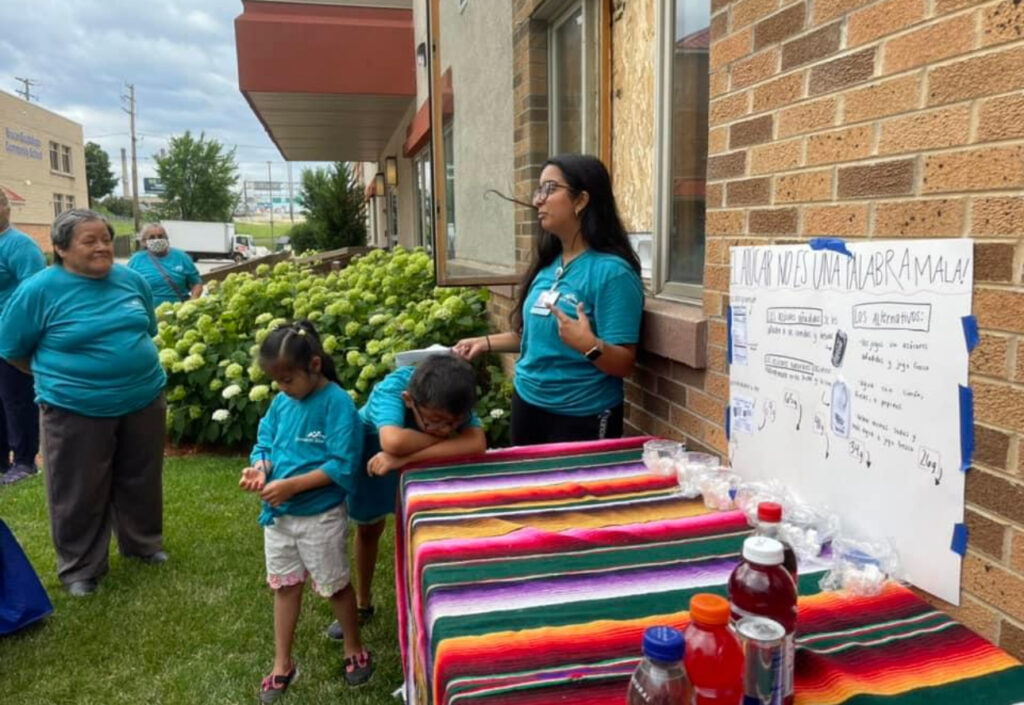 Priya spoke to members of the community.