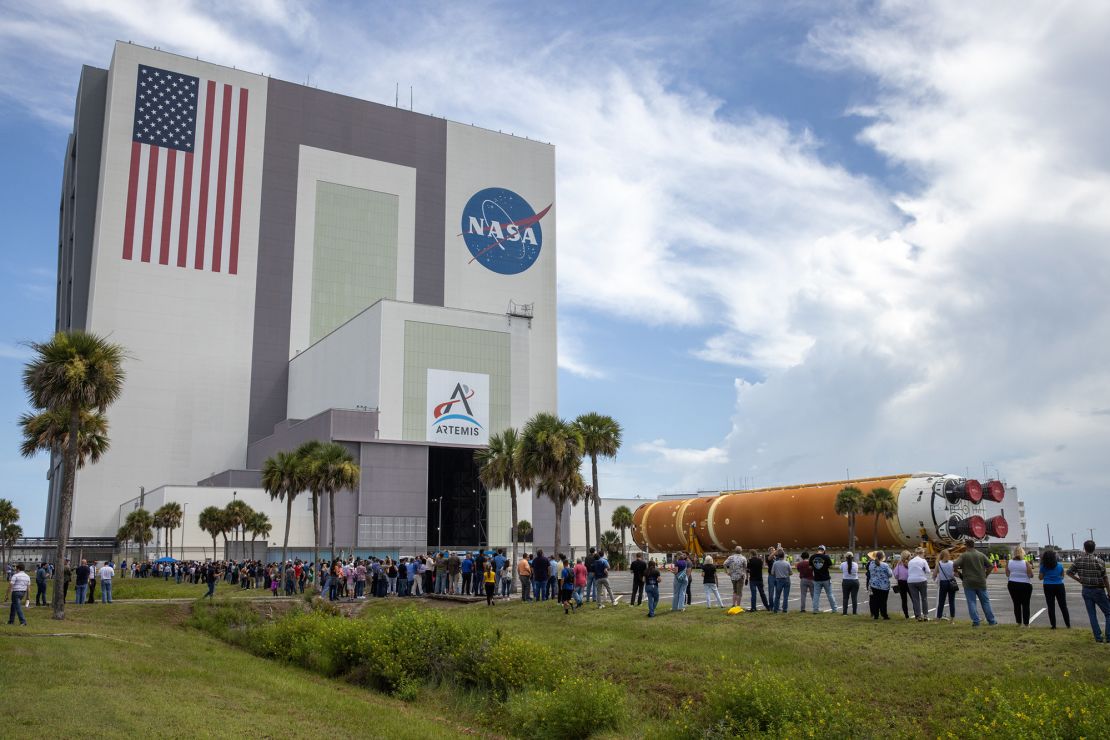 The main compartment of the Artemis II rocket arrived at NASA's Kennedy Space Center on July 24.